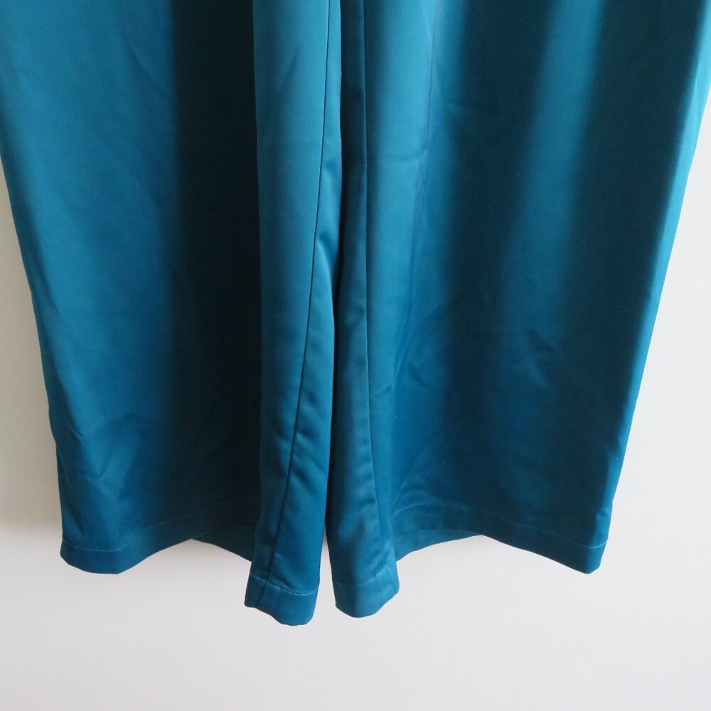ZENA PRESLEY Teal Satin Palazzo Wide Leg Pants Drapey - Women's Size M - Picture 9 of 15